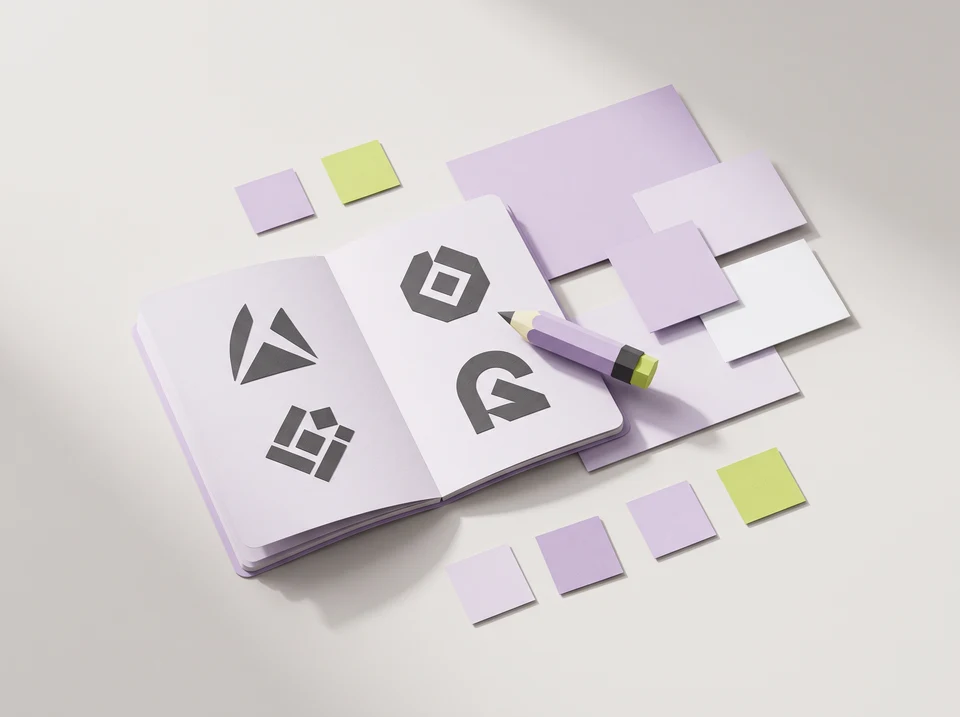 Logo discovery sketchbook and color palette