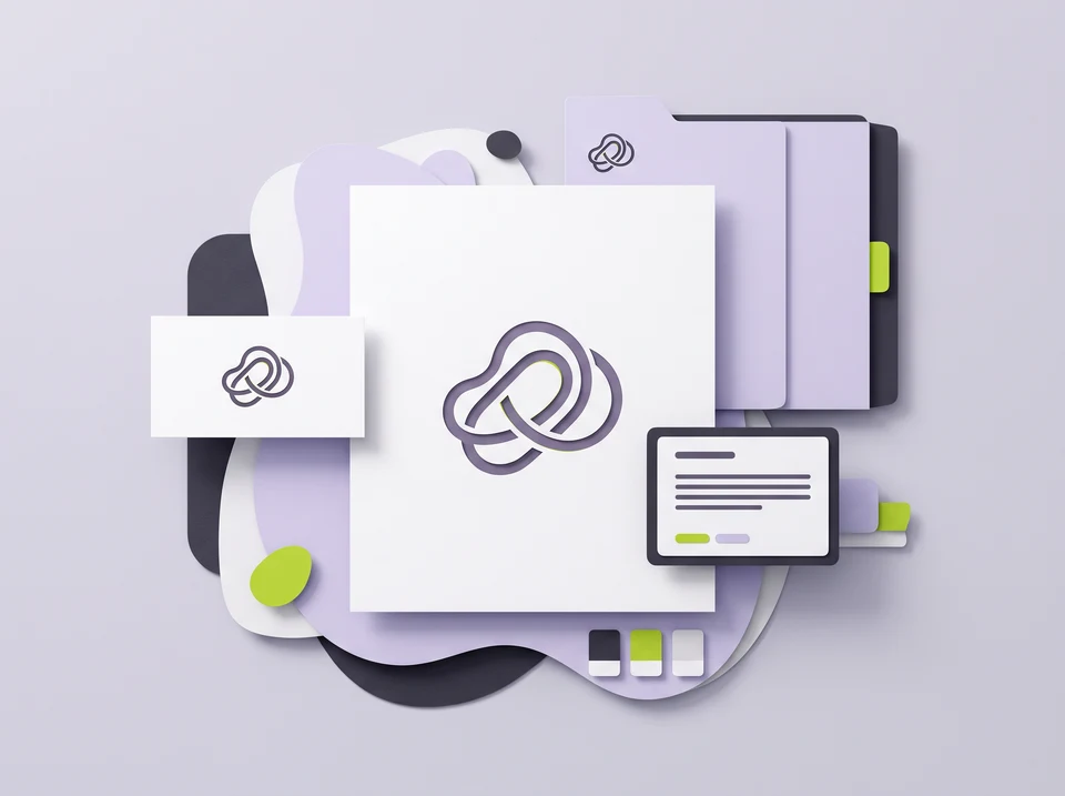 Logo applied to business stationery and a screen
